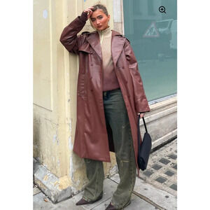 New House of Sunny Chocolate Brown Trench Coat Long Line TikTok Size Medium